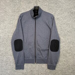 Hugo Boss Sweatshirt Mens Large‎ Blue Elbow Patches Mock Neck Full Zip Up Fleece